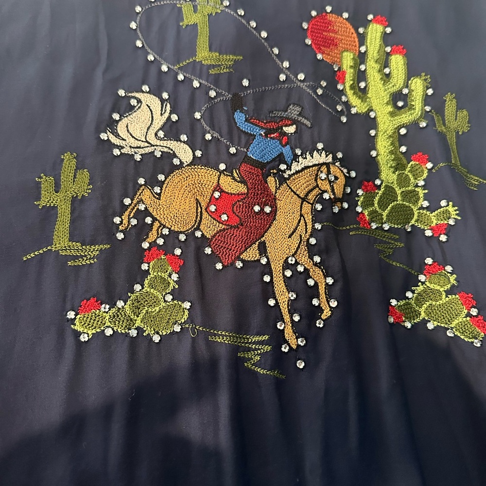 BDG Cowgirl satin Navy Embroidered western Women's Top urban outfitters - Picture 8 of 9